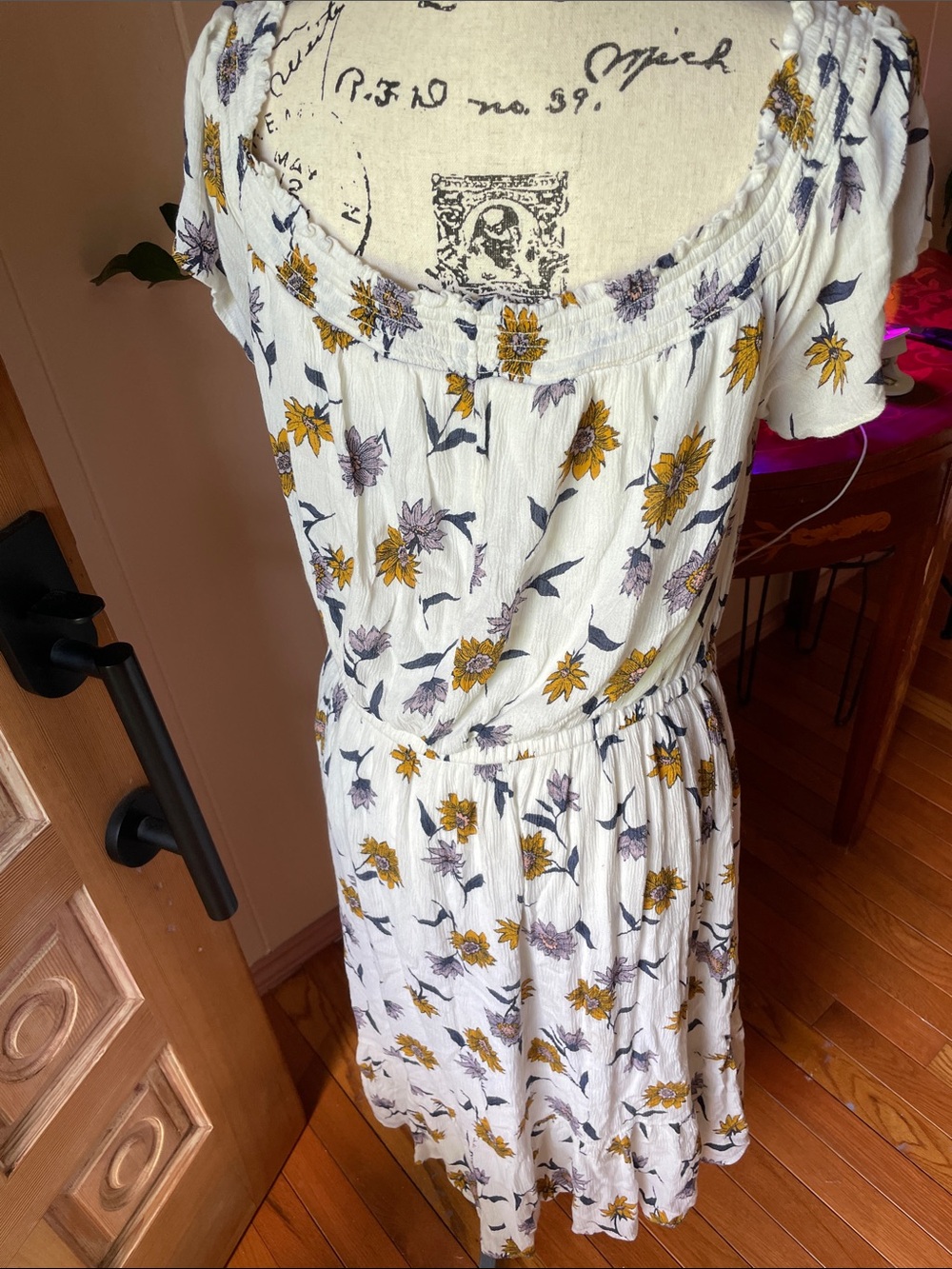 Old Navy Cream Floral Midi Dress with Smocked Square Neck - Picture 2 of 6